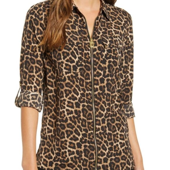 Michael Kors Leopard Print Pebble Crepe 3/4 and full Sleeve Top - Picture 10 of 10